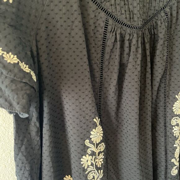 Torri Festi Mini Dress Size 1 Raglan Double Bell Sleeve Black Embroidered Boho - Picture 6 of 16